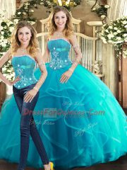 Tulle Sleeveless Floor Length Sweet 16 Quinceanera Dress and Beading and Ruffles