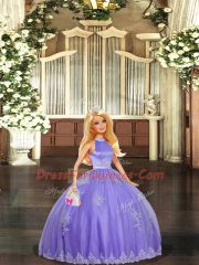 Lavender Halter Top Neckline Beading and Appliques Ball Gown Prom Dress Sleeveless Backless