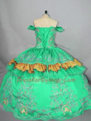 Turquoise Quinceanera Gowns Sweet 16 and Quinceanera with Embroidery Off The Shoulder Sleeveless Zipper