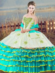 Artistic Aqua Blue Ball Gown Prom Dress Sweet 16 and Quinceanera with Beading and Ruffled Layers Sweetheart Sleeveless Lace Up