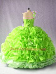 Charming Sleeveless Organza Floor Length Lace Up Ball Gown Prom Dress in with Ruching and Hand Made Flower