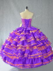Colorful Purple Sleeveless Organza Lace Up Quinceanera Gowns for Sweet 16 and Quinceanera