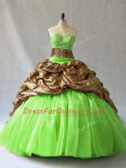 Sleeveless Organza and Printed Brush Train Lace Up Quinceanera Gown for Sweet 16 and Quinceanera