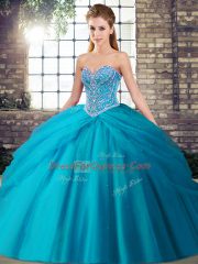 Graceful Aqua Blue Sleeveless Beading and Pick Ups Lace Up Vestidos de Quinceanera