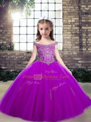 Purple Off The Shoulder Lace Up Appliques Pageant Dress for Teens Sleeveless