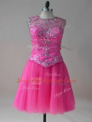 Comfortable Beading Evening Dress Hot Pink Lace Up Sleeveless Mini Length