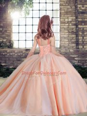 Green Ball Gowns Tulle Sleeveless Beading Floor Length Lace Up Little Girls Pageant Gowns