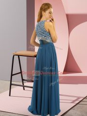 Brown Empire Scoop Sleeveless Chiffon Floor Length Side Zipper Beading Prom Party Dress