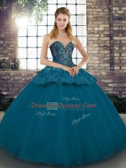 Elegant Blue Sweetheart Lace Up Beading and Appliques 15 Quinceanera Dress Sleeveless