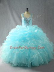Colorful Ball Gowns Quinceanera Gowns Aqua Blue Straps Tulle Sleeveless Zipper