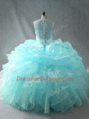 Colorful Ball Gowns Quinceanera Gowns Aqua Blue Straps Tulle Sleeveless Zipper