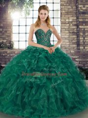 Artistic Ball Gowns Sweet 16 Quinceanera Dress Green Sweetheart Organza Sleeveless Floor Length Lace Up