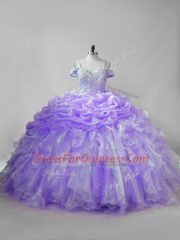 Straps Sleeveless Brush Train Lace Up Sweet 16 Quinceanera Dress Lavender Organza