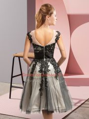 Black Sleeveless Knee Length Beading and Lace Zipper Quinceanera Court of Honor Dress