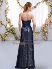 Sleeveless Chiffon and Sequined Floor Length Lace Up Dama Dress in Dark Purple with Sequins