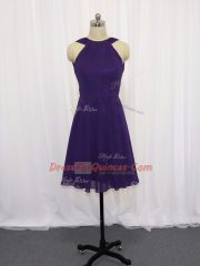 Sexy Empire Purple Straps Chiffon Sleeveless Knee Length Backless