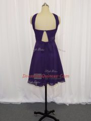 Sexy Empire Purple Straps Chiffon Sleeveless Knee Length Backless