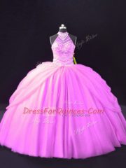 Sweet Floor Length Lilac Vestidos de Quinceanera Tulle Sleeveless Beading and Pick Ups