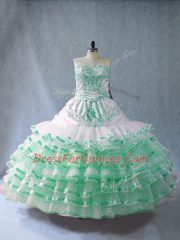 Excellent Apple Green Lace Up Vestidos de Quinceanera Embroidery and Ruffled Layers Sleeveless Floor Length