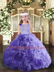 Custom Design Floor Length Lace Up Child Pageant Dress Lavender for Party and Wedding Party with Beading