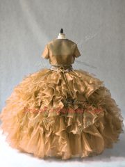 Brown Vestidos de Quinceanera Sweet 16 and Quinceanera with Beading and Ruffles Strapless Sleeveless Lace Up