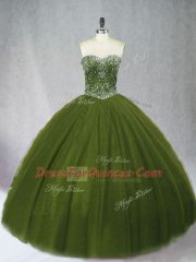 Olive Green Sleeveless Tulle Lace Up Quinceanera Gowns for Sweet 16 and Quinceanera