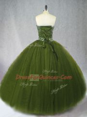 Olive Green Sleeveless Tulle Lace Up Quinceanera Gowns for Sweet 16 and Quinceanera