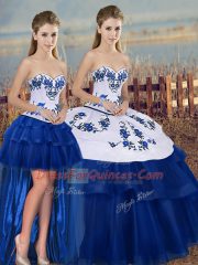 Elegant Floor Length Lace Up Sweet 16 Quinceanera Dress Royal Blue for Military Ball and Sweet 16 and Quinceanera with Embroidery and Bowknot