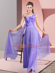 Glittering Floor Length Lace Up Dama Dress Lavender for Wedding Party with Hand Made Flower