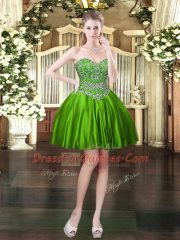 Green Satin Lace Up Homecoming Dress Sleeveless Mini Length Beading