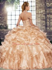 On Sale Halter Top Sleeveless Organza Sweet 16 Dress Beading and Ruffles Lace Up