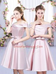 Hot Selling Sleeveless Satin High Low Lace Up Dama Dress in Baby Pink with Ruching