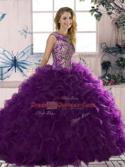 Cheap Floor Length Ball Gowns Sleeveless Purple Sweet 16 Dresses Lace Up