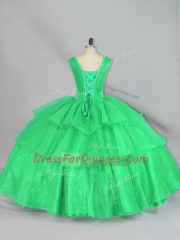 Exquisite Organza Straps Sleeveless Lace Up Beading and Ruffled Layers and Ruching Sweet 16 Dress in Turquoise