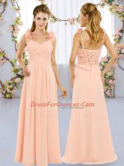 Straps Sleeveless Lace Up Quinceanera Court Dresses Peach Chiffon