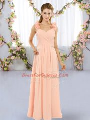 Straps Sleeveless Lace Up Quinceanera Court Dresses Peach Chiffon