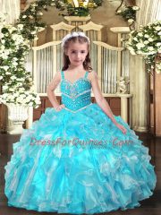 Sleeveless Beading and Ruffles Lace Up Kids Formal Wear