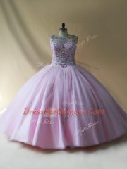 Graceful Baby Pink Sleeveless Tulle Lace Up Quince Ball Gowns for Sweet 16 and Quinceanera