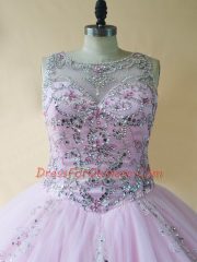 Graceful Baby Pink Sleeveless Tulle Lace Up Quince Ball Gowns for Sweet 16 and Quinceanera