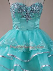 Sleeveless Lace Up High Low Beading and Lace and Ruffled Layers Prom Gown