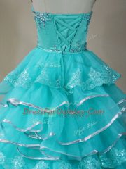 Sleeveless Lace Up High Low Beading and Lace and Ruffled Layers Prom Gown