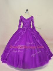 Super Long Sleeves Lace Up Floor Length Appliques Sweet 16 Dresses
