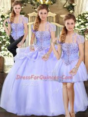 Eye-catching Lavender Strapless Lace Up Beading and Appliques Sweet 16 Dresses Sleeveless