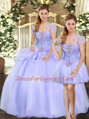 Eye-catching Lavender Strapless Lace Up Beading and Appliques Sweet 16 Dresses Sleeveless