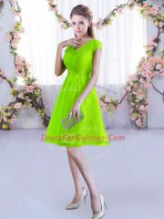 Fantastic V-neck Cap Sleeves Lace Up Quinceanera Court of Honor Dress Yellow Green Lace