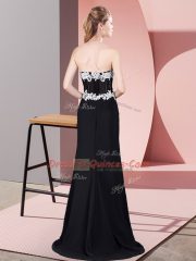 Beautiful Sleeveless Chiffon Floor Length Zipper Evening Dress in Navy Blue with Lace and Appliques