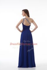 Decent One Shoulder Sleeveless Prom Dresses Floor Length Beading Royal Blue Chiffon