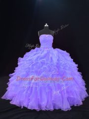 Fantastic Strapless Sleeveless Lace Up 15 Quinceanera Dress Purple Organza