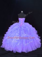 Fantastic Strapless Sleeveless Lace Up 15 Quinceanera Dress Purple Organza