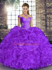 Lavender Sleeveless Organza Lace Up 15th Birthday Dress for Military Ball and Sweet 16 and Quinceanera